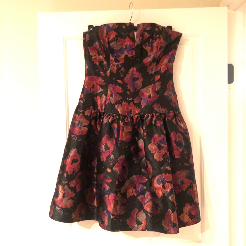 David Meister floral strapless party dress